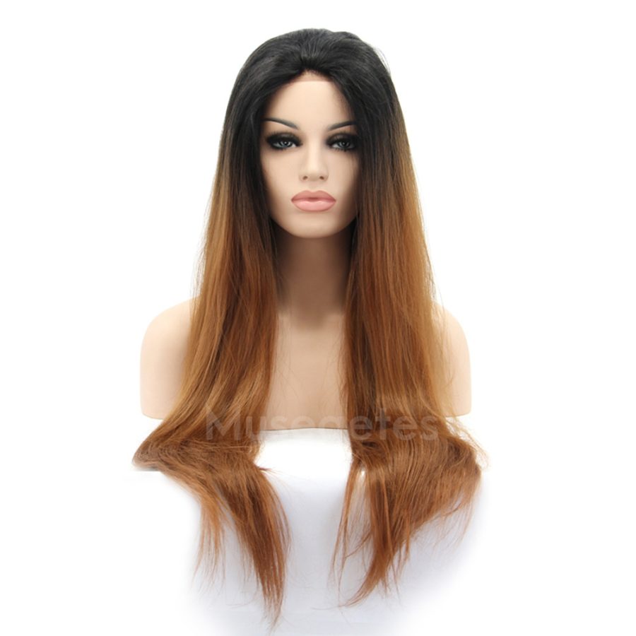 Ombre Brown Straight Synthetic Lace Front Wig HS0001