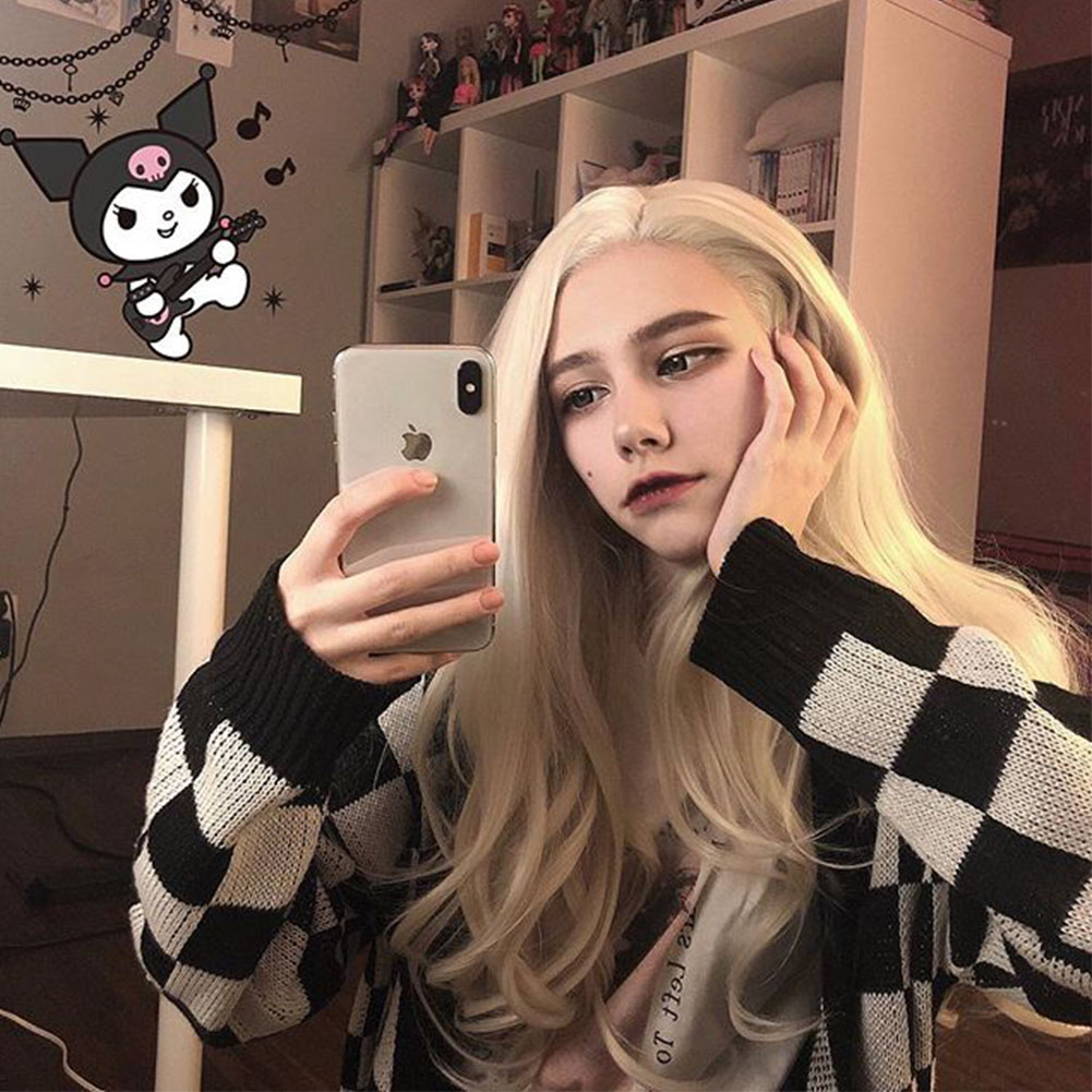 White Blonde Natural Straight Synthetic Lace Front Wig HS0006