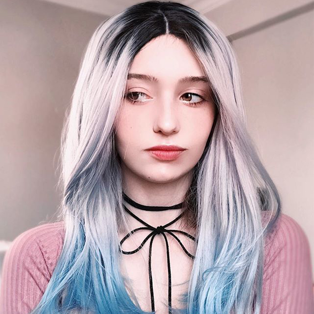 Musegetes Ombre Blue Short Bob Synthetic Lace Front Wig HS0007