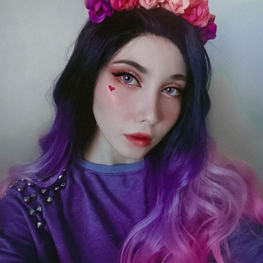Ombre Rainbow (Dark Purple Pink) Wavy Synthetic Lace Front Wigs HS0009