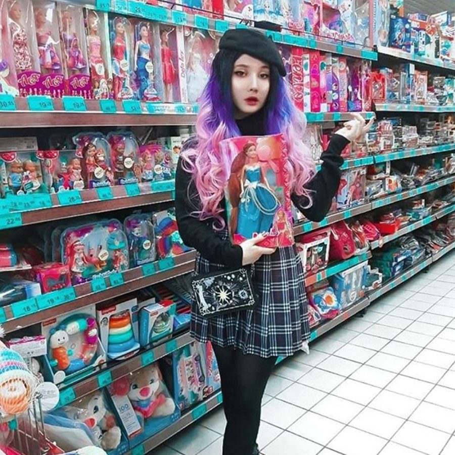 Ombre Rainbow (Dark Purple Pink) Wavy Synthetic Lace Front Wigs HS0009