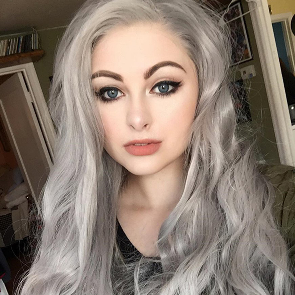Silver Wavy Synthetic Lace Front Wig HS0011