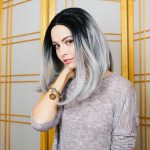 Musegetes Ombre Silver Short Bob Synthetic Lace Front Wigs HS0014
