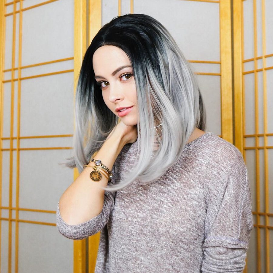 Musegetes Ombre Silver Short Bob Synthetic Lace Front Wigs HS0014