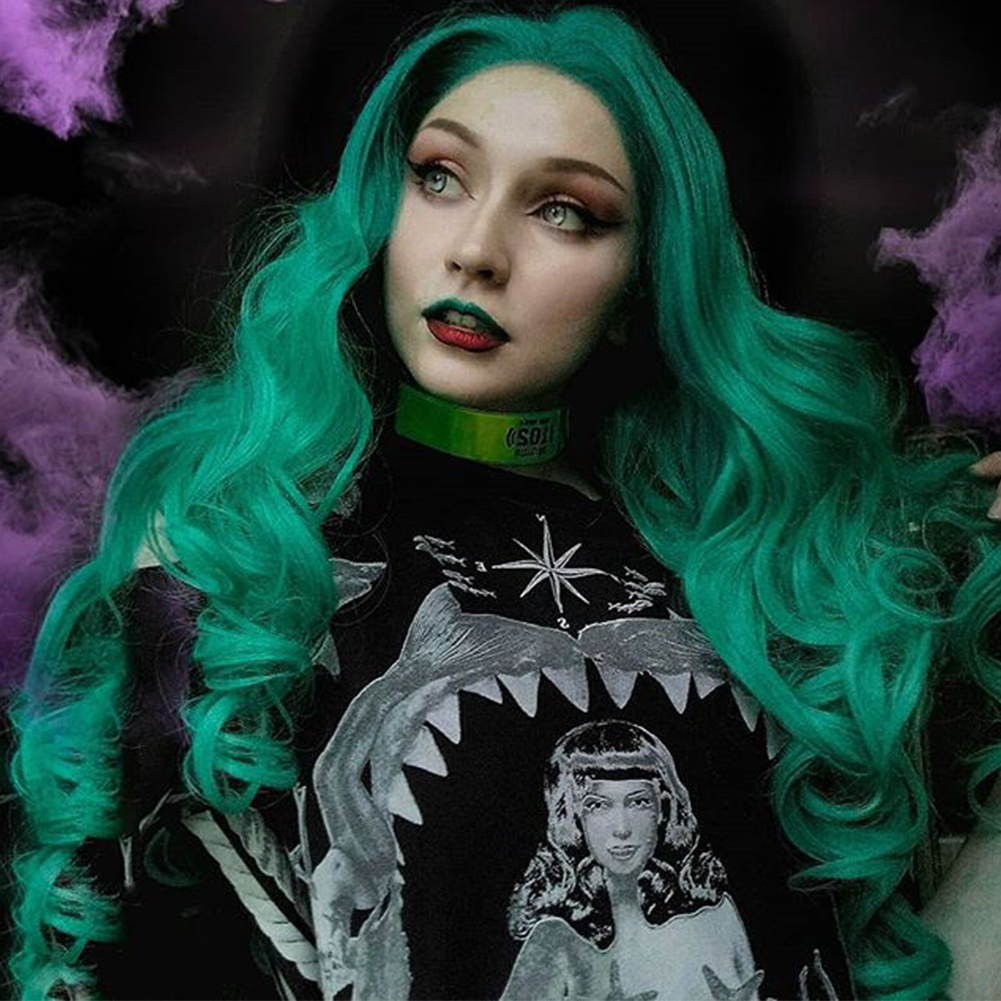 Musegetes Ombre Green Wavy Synthetic Lace Front Wigs HS0015
