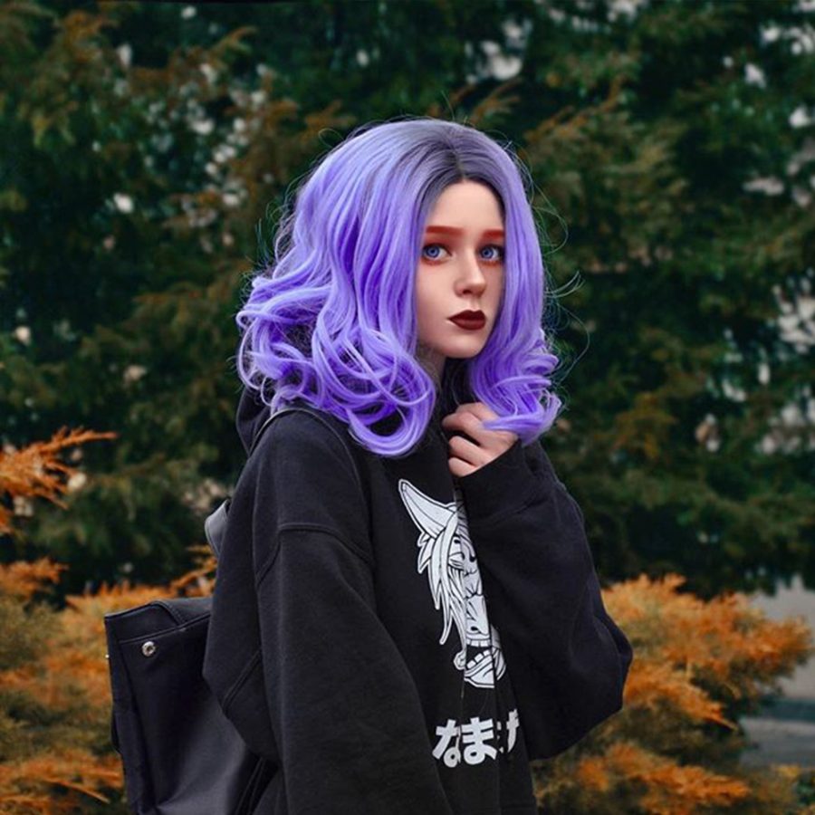 Musegetes Ombre Purple Short Wavy Synthetic Lace Front Wigs HS0026