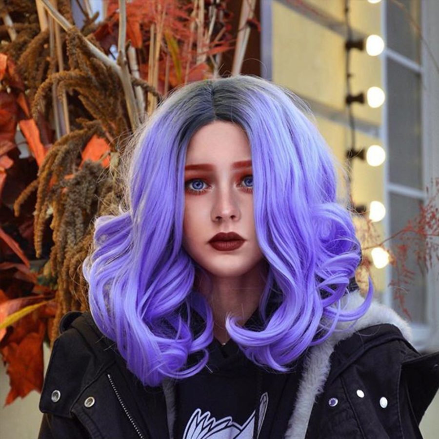 Musegetes Ombre Purple Short Wavy Synthetic Lace Front Wigs HS0026