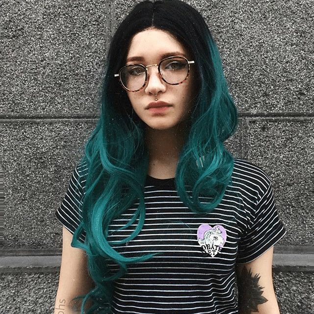 Musegetes Ombre Green Wavy Synthetic Lace Front Wigs