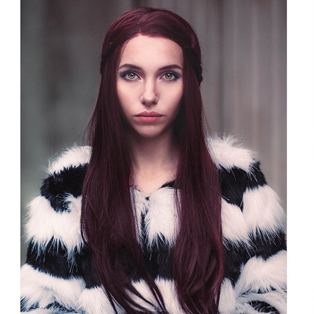 Musegetes Reddish Brown Natural Straight Synthetic Lace Front Wigs HS0045