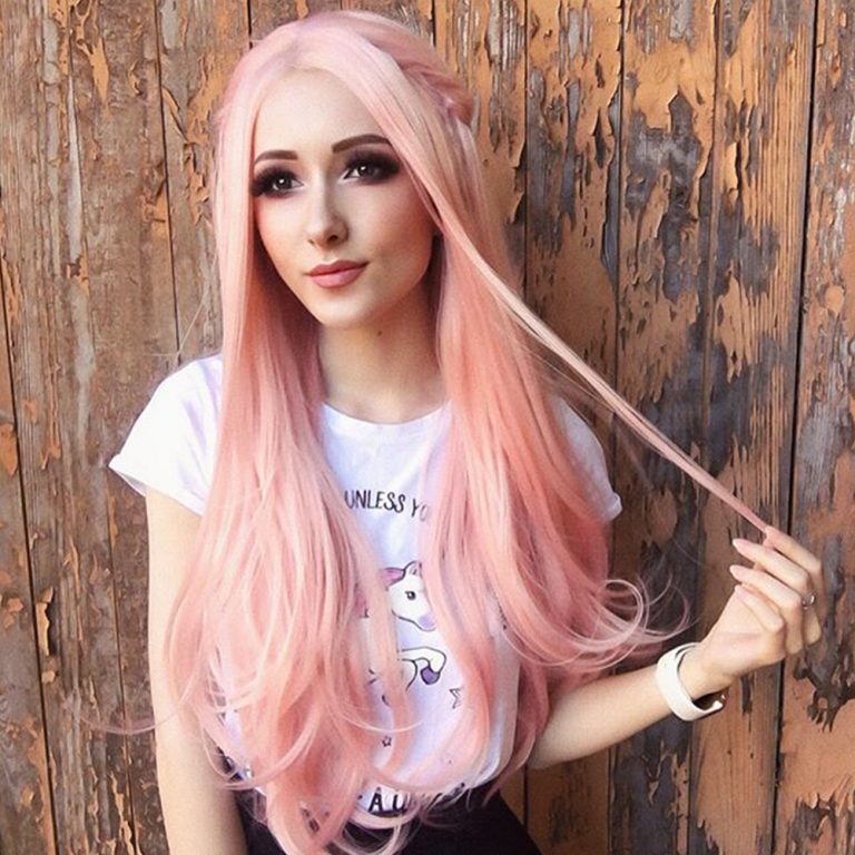 Musegetes Pink Long Straight Synthetic Lace Front Wigs HS2004