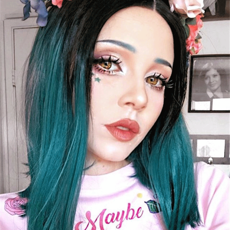 Musegetes Ombre Green Short Bob Synthetic Lace Front Wigs HS2005