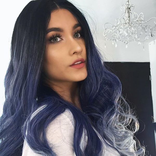 Musegetes Ombre Light Blue Wavy Synthetic Lace Front Wigs HS2007