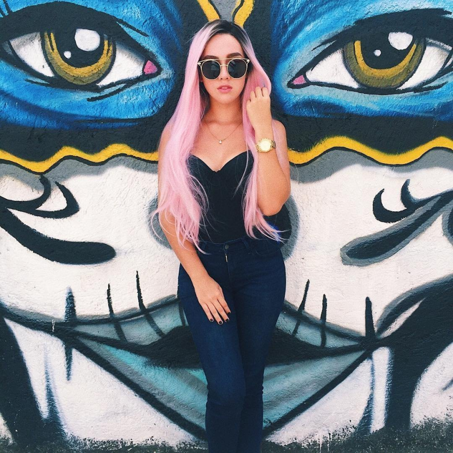 Ombre Light Pink Long Straight Synthetic Lace Front Wigs HS2008