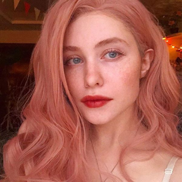 Peach Pink Wavy Synthetic Lace Front Wigs HS2023