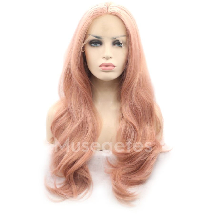 PEACH PINK WAVY SYNTHETIC LACE FRONT WIGS HS2023