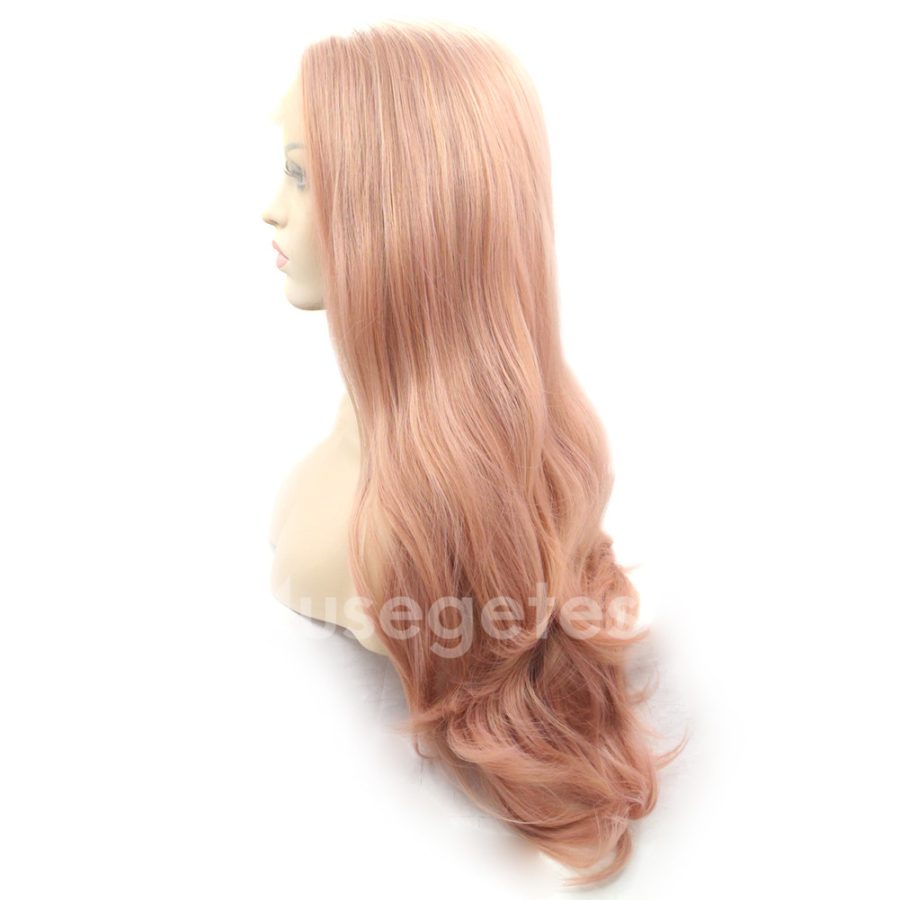 PEACH PINK WAVY SYNTHETIC LACE FRONT WIGS HS2023