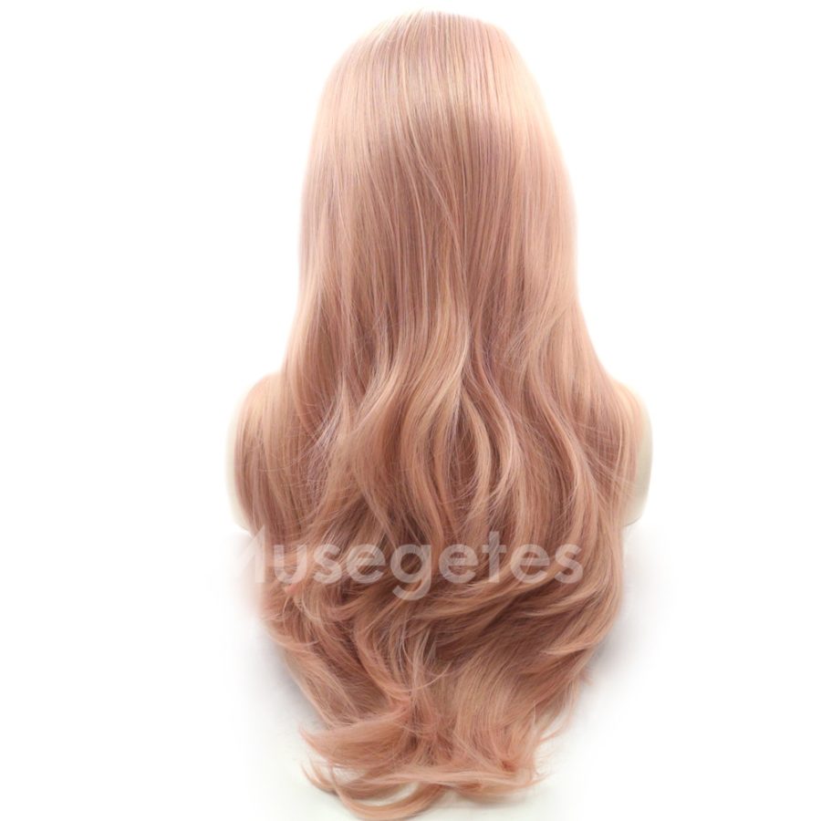 PEACH PINK WAVY SYNTHETIC LACE FRONT WIGS HS2023
