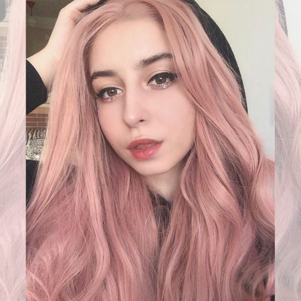 PEACH PINK WAVY SYNTHETIC LACE FRONT WIGS HS2023