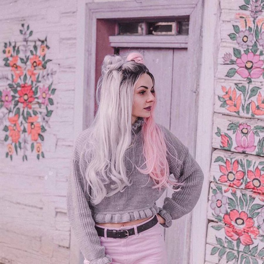 Musegetes Ombre Silver and Pink Synthetic Lace Front Wigs HS2025
