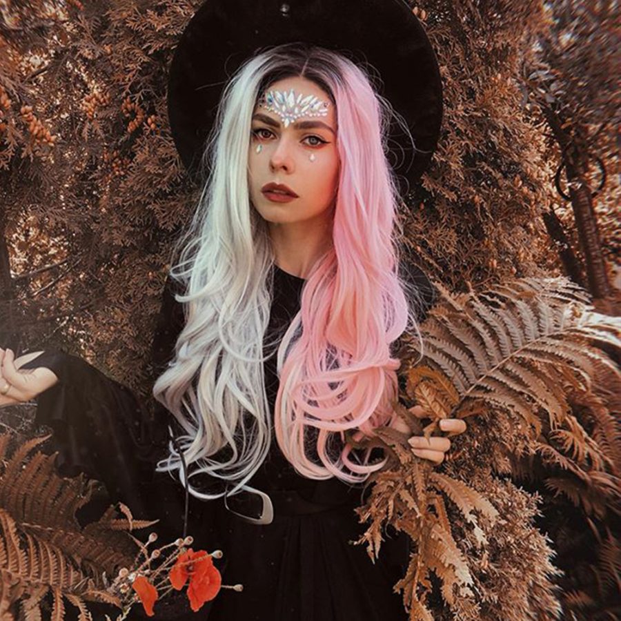Musegetes Ombre Silver and Pink Synthetic Lace Front Wigs HS2025
