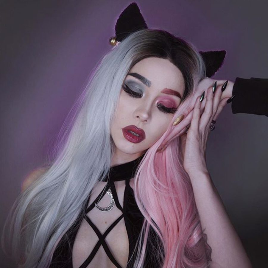 Musegetes Ombre Silver and Pink Synthetic Lace Front Wigs HS2025