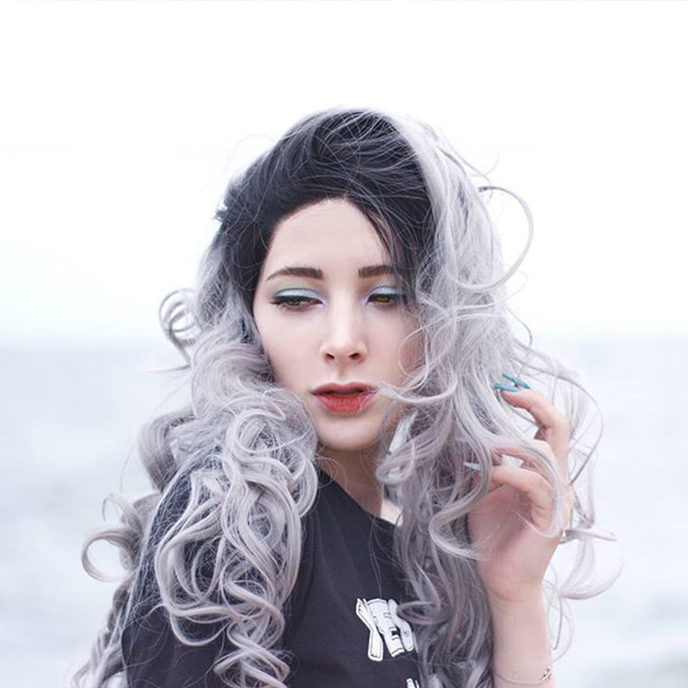 Musegetes Ombre Silver Wavy Synthetic Lace Front Wig HS3001