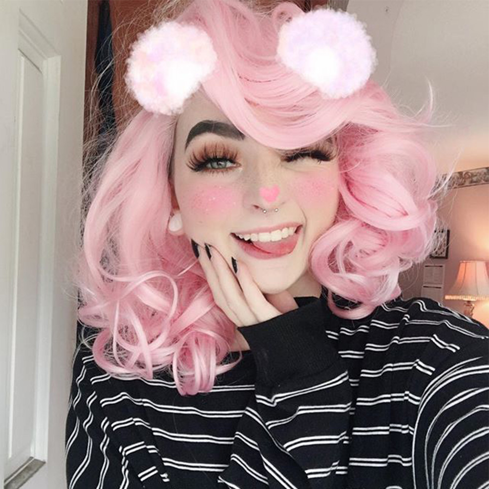 Musegetes Pink Short Bob Synthetic Lace Front Wigs HS3005