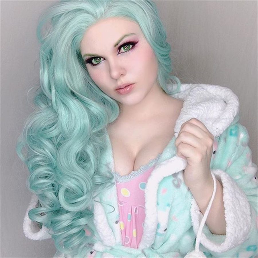 Musegetes Light Green Wavy Synthetic Lace Front Wigs HS3019