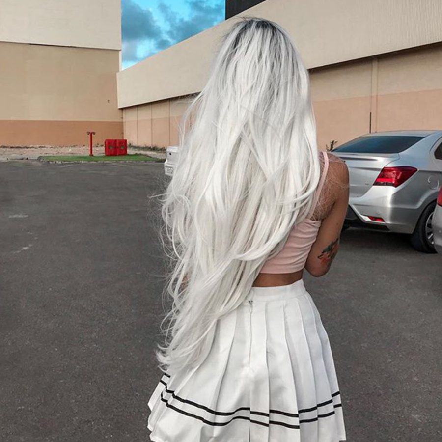 Ombre White Blonde Straight Synthetic Lace Front Wigs HS3041