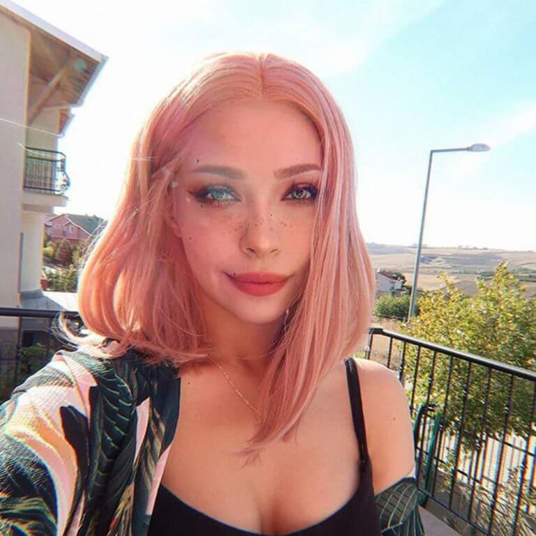 Musegetes Peach Pink Bob Synthetic Lace Front Wig HS4005