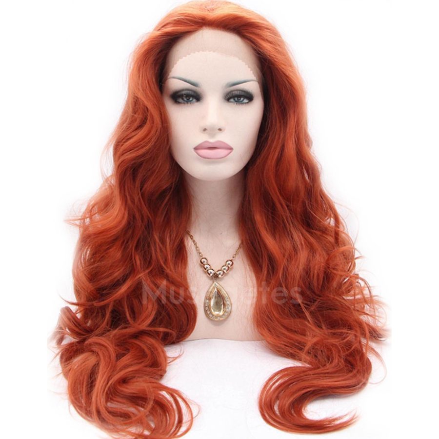 Copper Red Body Wave Synthetic Lace Front Wigs HS4018