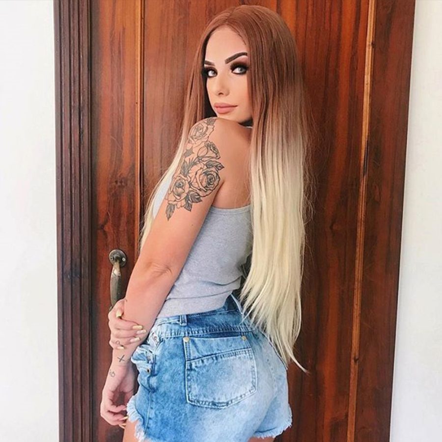 Ombre Brown To Blonde Long Straight Synthetic Lace Front Wigs HS6043