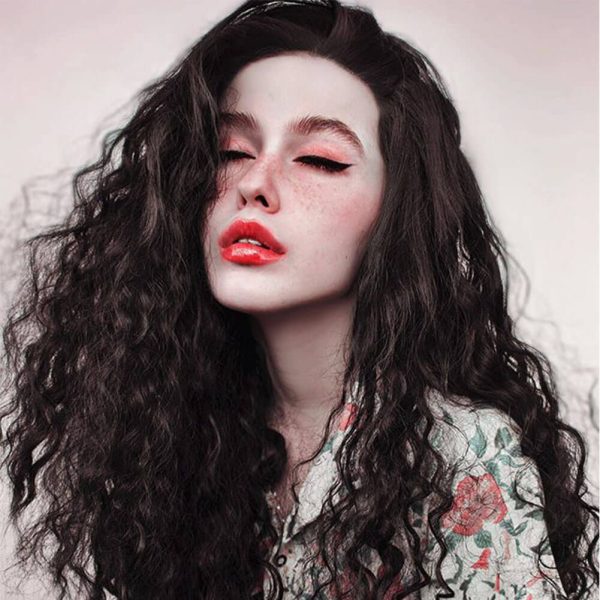 Black Loose Curly Long Synthetic Lace Front Wigs HS6049